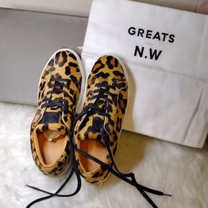 BNWT Greats Royale Leopard Pony Fur Shoes Womens Italian Fashion Sneaker Size 9